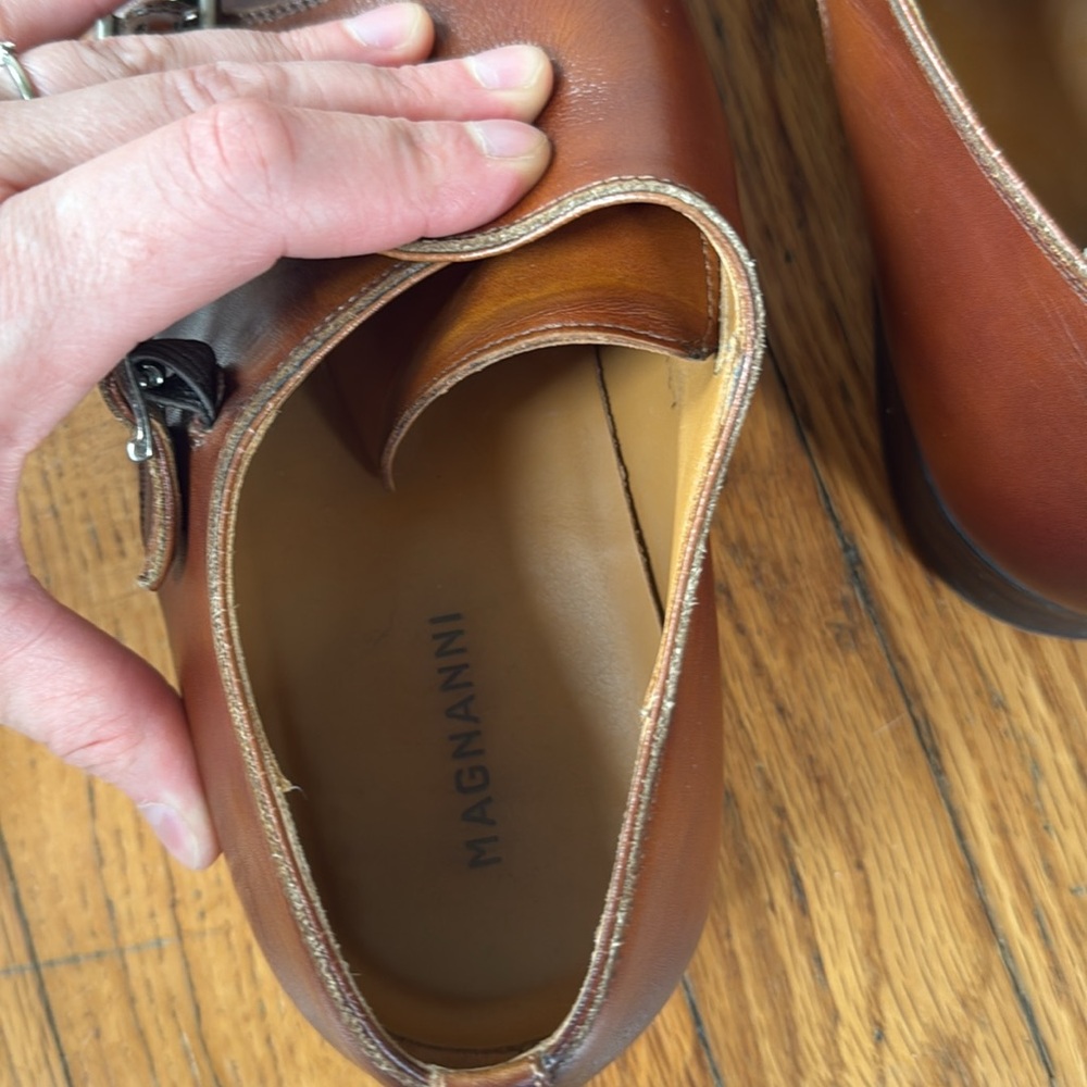 Mangnanni Double Monk Men's Brown Leather Dress Shoes 11.5 - Picture 9 of 11